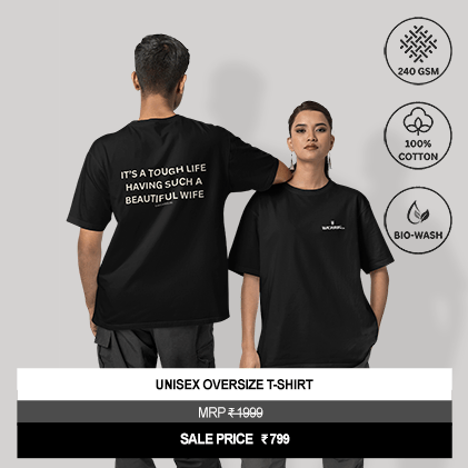 "It’s a Tough Life Having Such a Beautiful Wife" Unisex Black Oversized Graphic T-Shirt