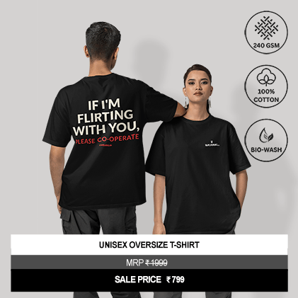 “If I’m Flirting With You, Please Co-Operate” Unisex Black Oversized Graphic T-Shirt